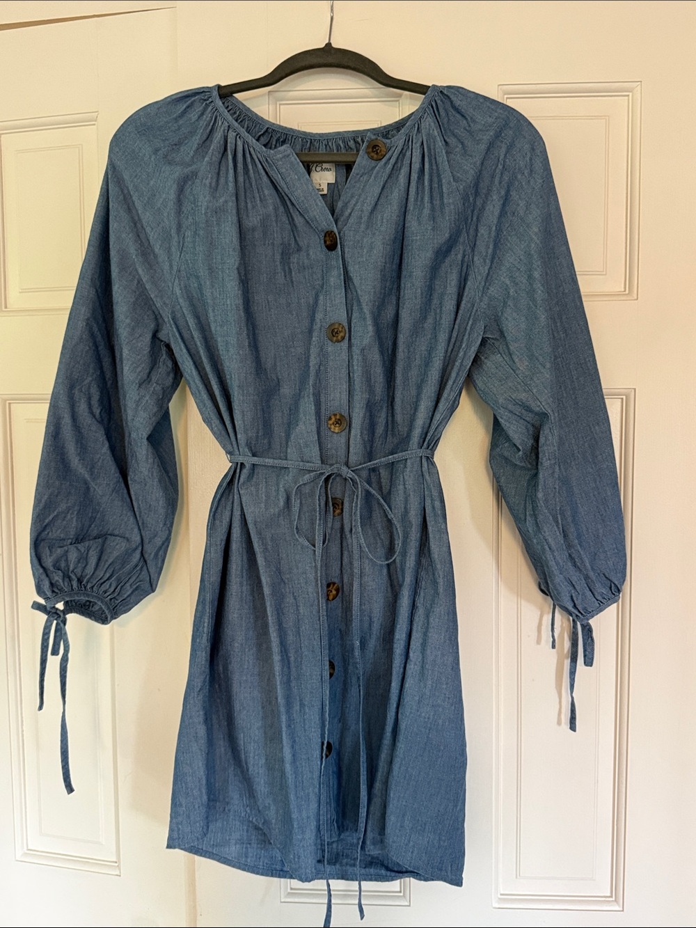 J. Crew Chambray Tie Sleeve Button Front Shirt dress